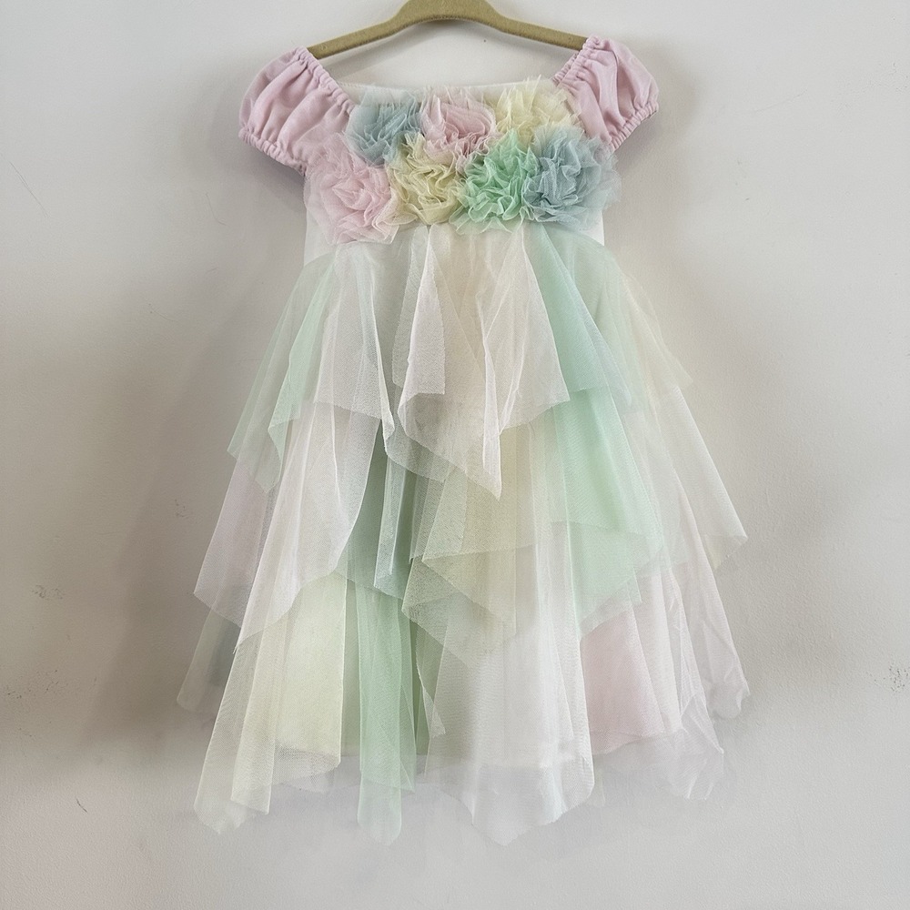 Biscotti Collezioni Baby Girl Dress Pastel Tulle Floral 24 Mos Pink Green Yellow
